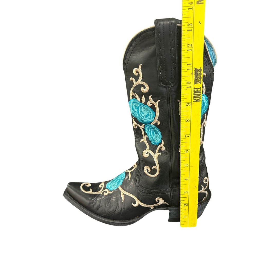 Ariat Black Leather Turquoise Floral Embroidered Snip Toe Western Boots 7 B - Picture 12 of 14